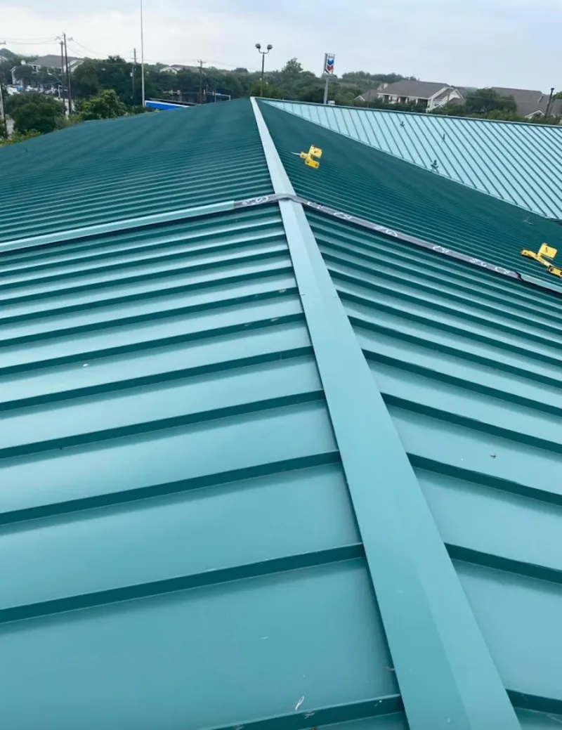Green commercial metal roof ridge and valley for Metal Roof Repair in Topanga